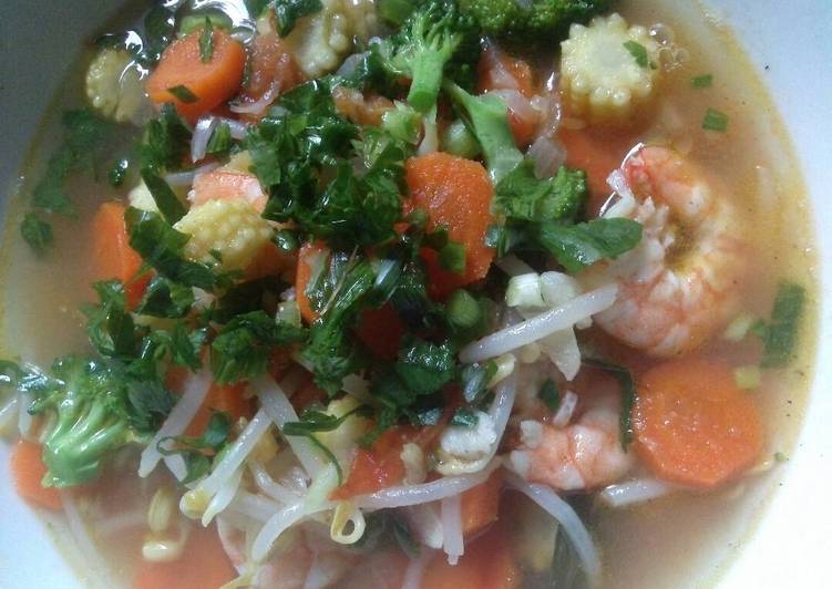 cara membuat Udang Tumis kuah sayur Berwarna