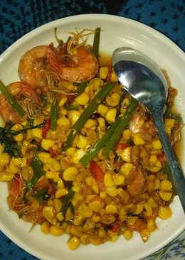 Tumis udang pedas jakung (jagung kangkung)