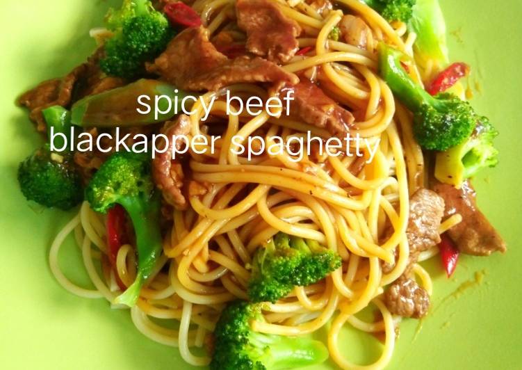 resep lengkap untuk Spaghetty Sapi Lada Hitam