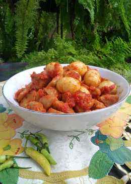 Balado telor puyuh dan bakso