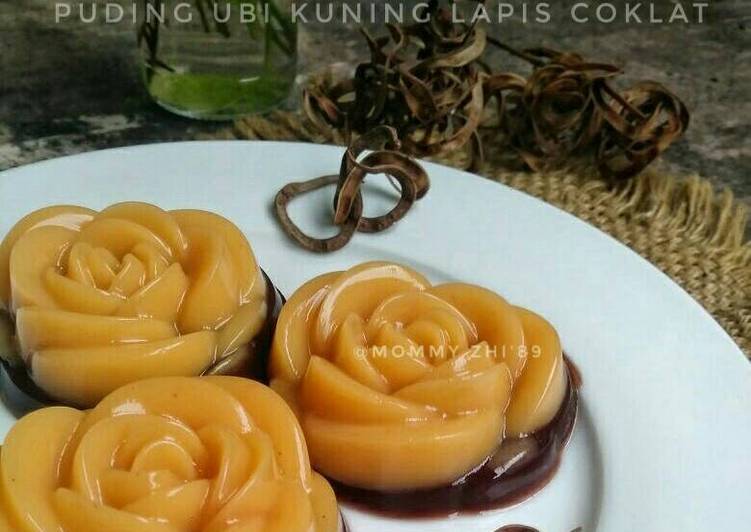 gambar untuk cara membuat Puding Ubi Kuning Lapis Coklat