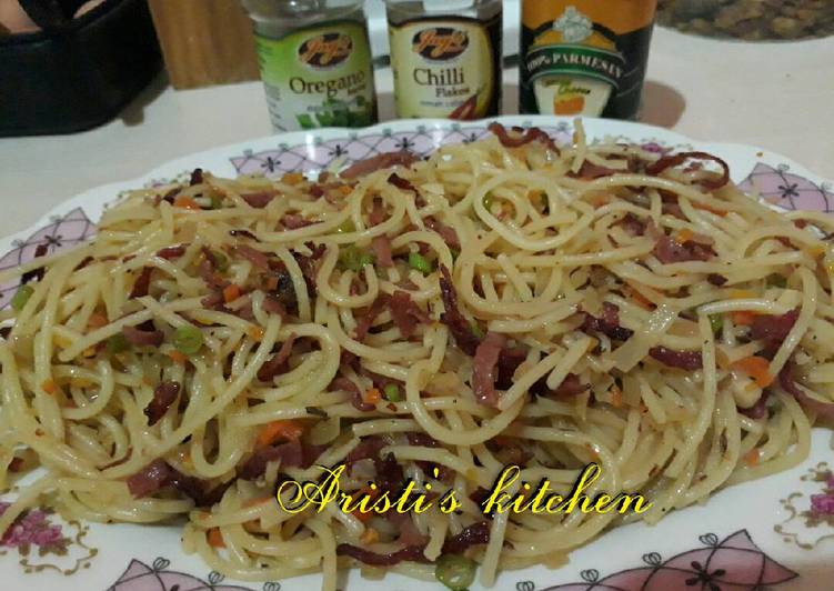Resep Spaghetti aglio e olio dg smoked beef Oleh Pratiwi Pramuharsih