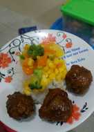 Tumis Pelangi & grill baso sapi saus kacang (MPASI 1 tahun+)