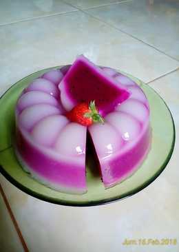 Puding buah naga lapis susu