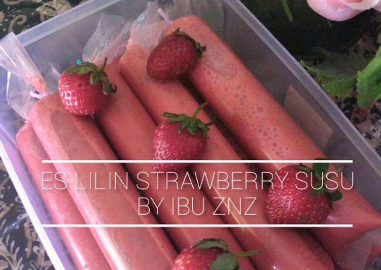 cara membuat Es Lilin Strawberry Susu