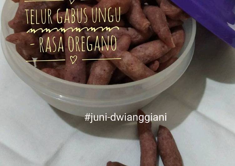 bahan dan cara membuat Telur Gabus ungu rasa oregano