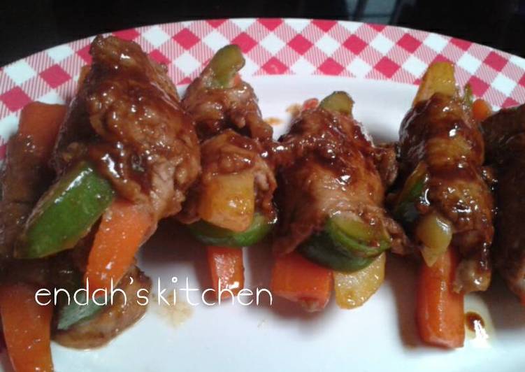 resep makanan Colorful Veggies Wrapped in Teriyaki Beef