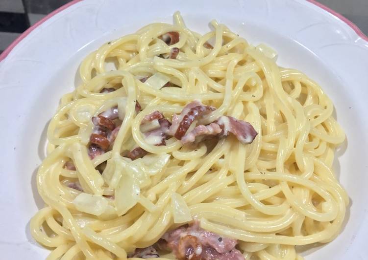 resep masakan Smoked Duck Carbonara Spaghetti