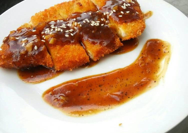 cara membuat Chiken katsu with black pepper sauce