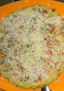 Super Easy to Make Pizza Rice Crust Keju (Nasi Keju Sosis)