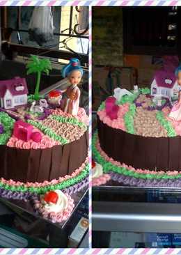 Kue ultah tema rumah barbie