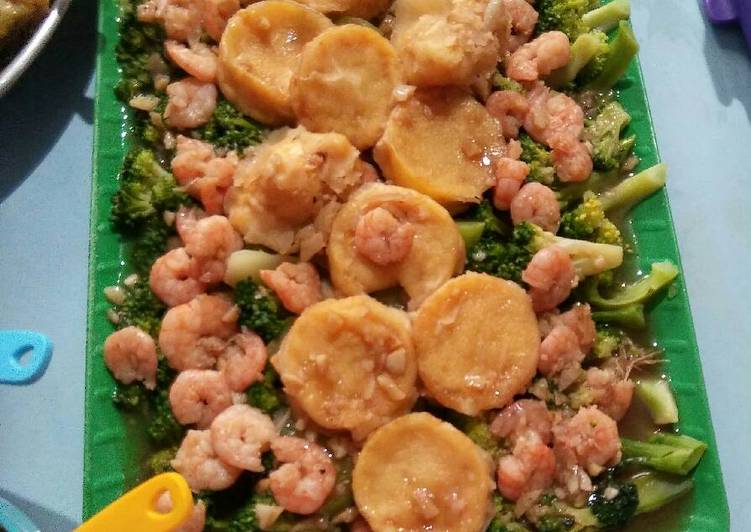 resep masakan Brokoli siram tahu jepang dan udang