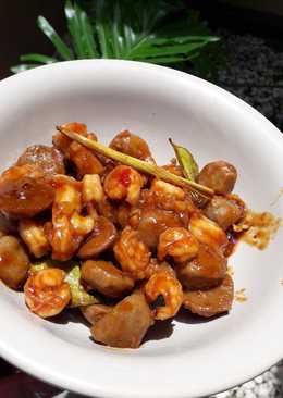 Tumis udang bakso asam pedas