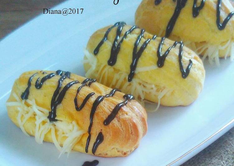 bahan dan cara membuat Soes vla keju (cheese pastry cream choux pastry)