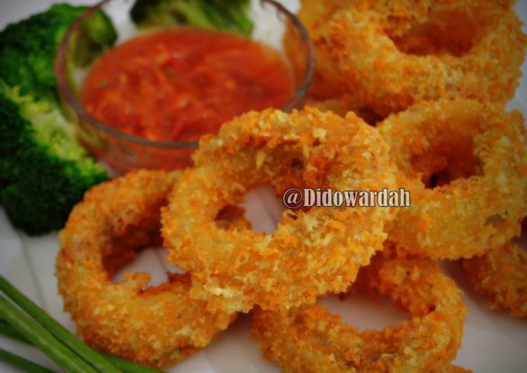 bahan dan cara membuat Onion Ring Isi Bakso dan Keju| Bawang Bombay Crispy