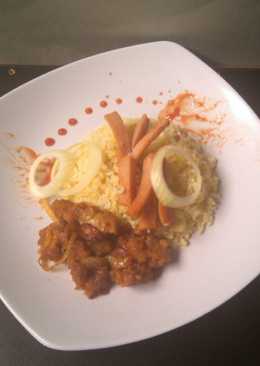 Butter rice with chicken karage sauce