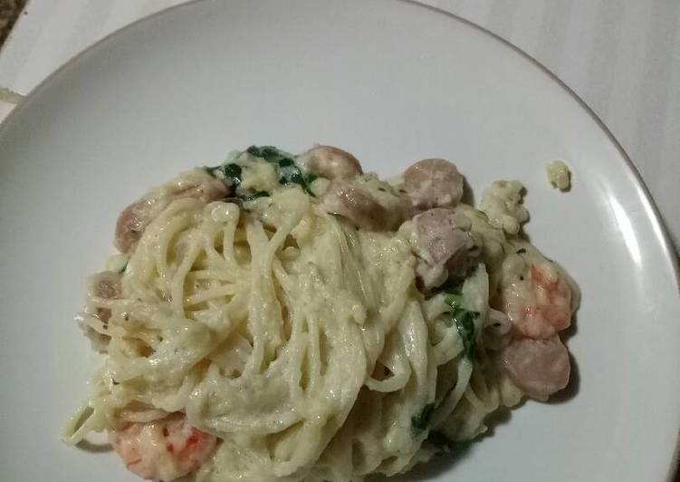 gambar untuk resep Spaghetti carbonara dengan udang