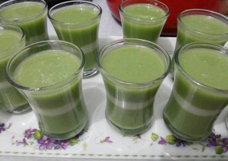 bahan dan cara membuat Puding green tea lapis vla