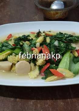 Tumis Jagung muda(janten), pokcoy, dan bakso ayam