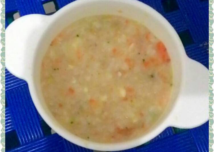 gambar untuk cara membuat Bubur beras sayur saus keju [Brokoli, Tomat, Kentang, Wortel] ~ mpasi bayi 10m+