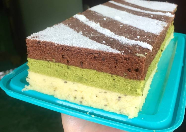 resep masakan Bolu Lapis Greentea Coklat Kukus