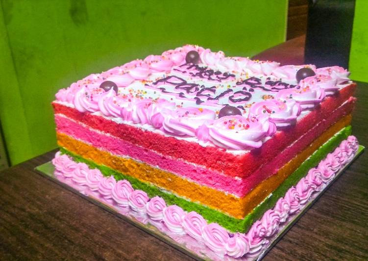 gambar untuk resep Steamed Rainbow cake moiiiisst.