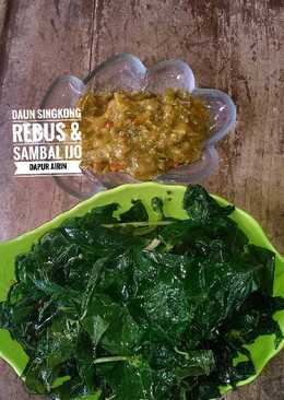 Daun singkong rebus dan sambel ijo