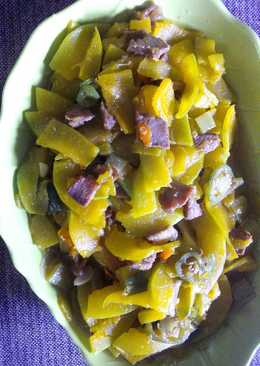 Tumis labu kuning cincang daging cabe bendot