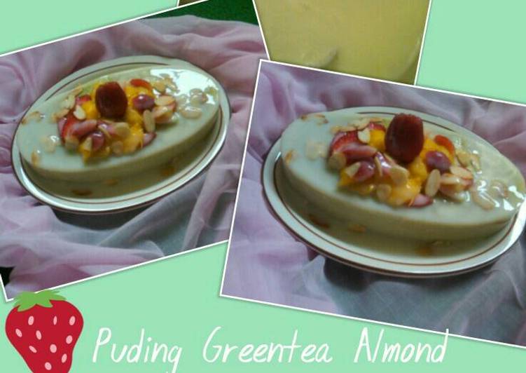 bahan dan cara membuat Puding Greentea Almond