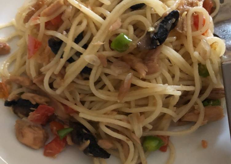 resep masakan Spaghetti Tuna Jamur Sambal Matah