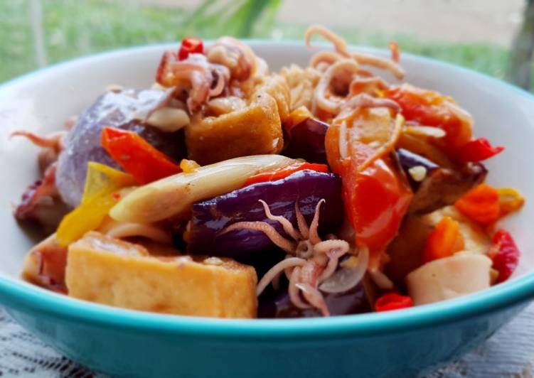 resep makanan Cumi, Tahu & Terung Bumbu Tumis