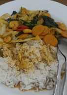 Tumis sayur (kangkung, kubis) udang sosis terasi