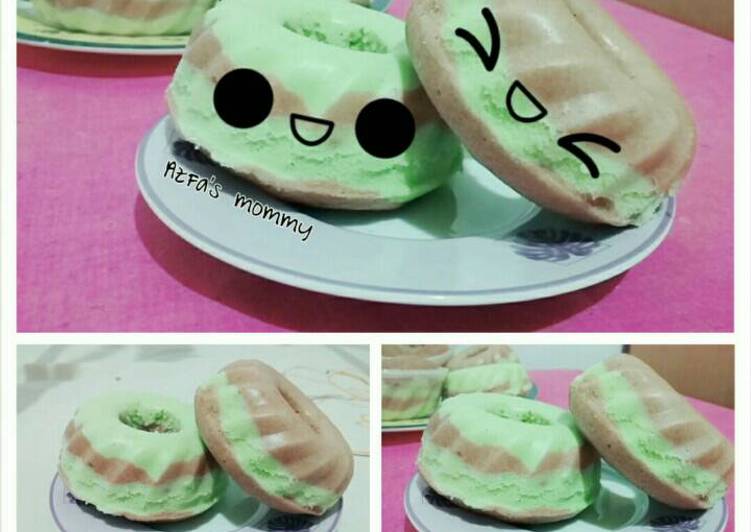 cara membuat Bolu kukus coklat pandan