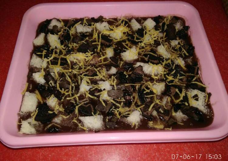 resep Puding Choco Bread with cheese oreo