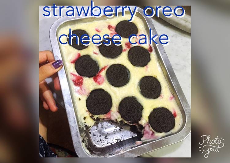 resep No bake strawbery oreo cheese cake pasti jadi dan murah