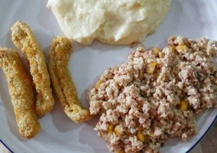 resep masakan Mashed potato dan telor kornet (tanpa minyak)