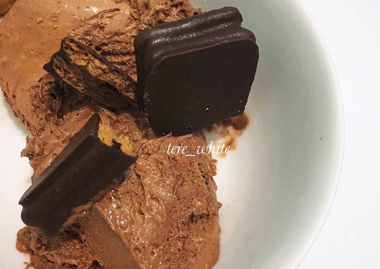 bahan dan cara membuat 3 Steps Simple Ice Cream Chocolatte with Raisins & Timtam Chocolatte Waffer Versi Tresia