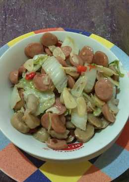 Tumis sawi putih basso dan sossis ala kadarnya