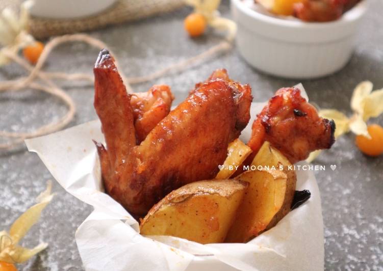 resep lengkap untuk Honey Spicy Wings & Potatoes