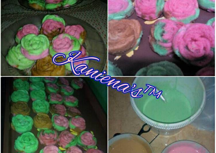 resep Bolu kukus mawar rainbow