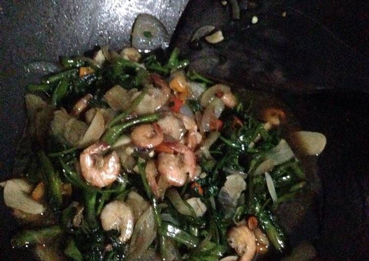 resep Tumis kangkung udang saus tiram