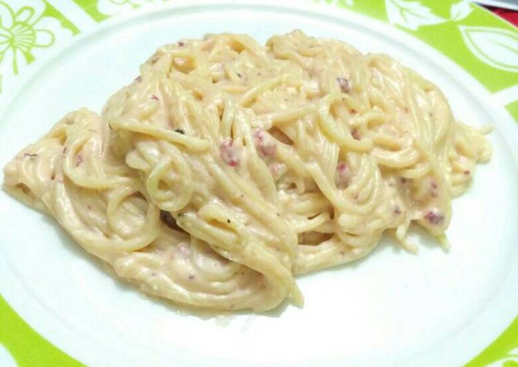 resep lengkap untuk Spaghetty carbona with cream cheese