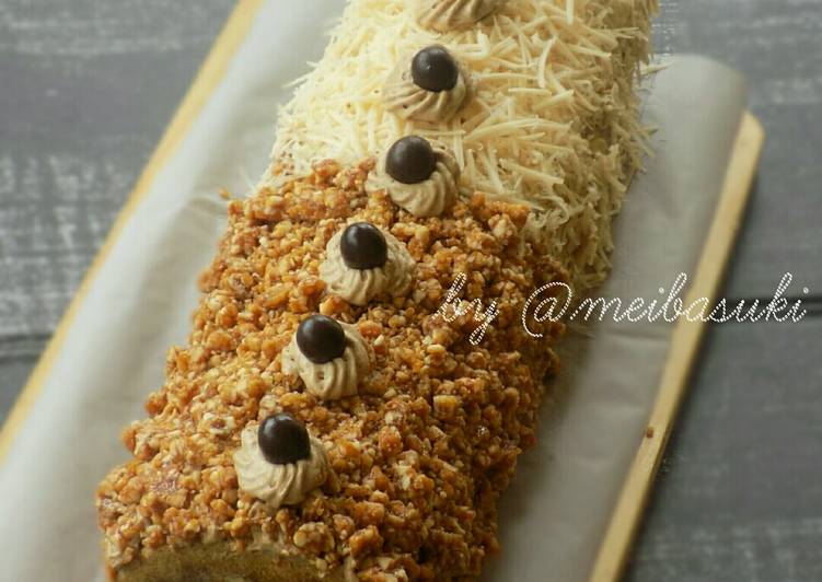 bahan dan cara membuat Mocha Nougat & Cheese Swiss Roll Cake