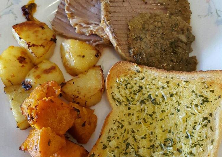 gambar untuk resep makanan roast beef with vegies and garlic bread ala indo-aussie