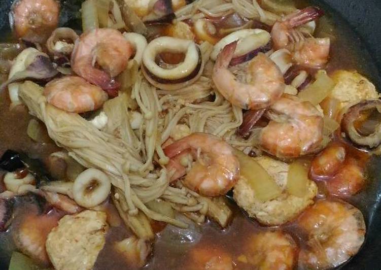 resep masakan Seafood & tofu telur asam manis pedas