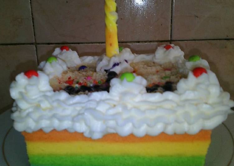 bahan dan cara membuat Rainbow cake kukus