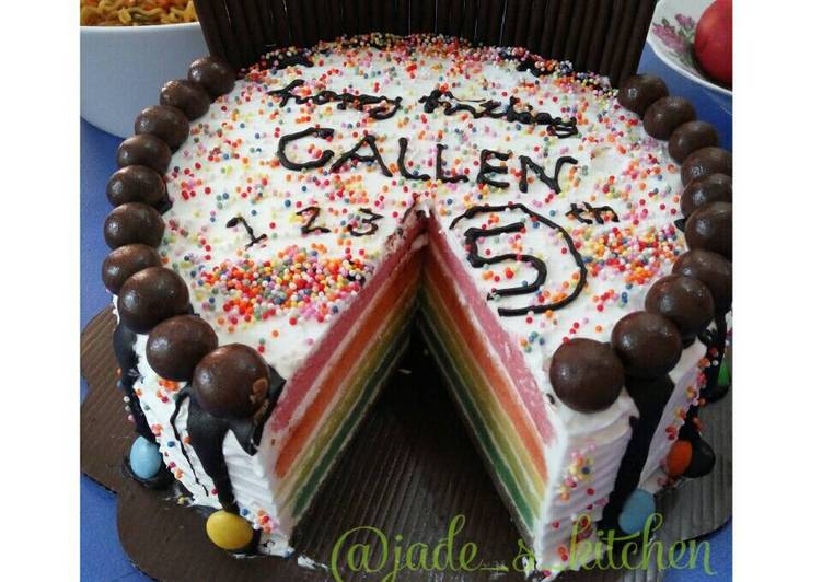 resep masakan Rainbow Birthday Cake Kukus