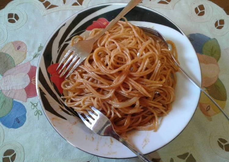 gambar untuk cara membuat Spaghetti with barbeque sauce