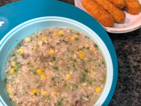 Bubur Ayam Brokoli Jagung Manis (Batita) recipe step 3 photo