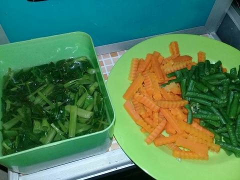 Urab kkw (kangkung,kacang panjang&wortel) recipe step 1 photo